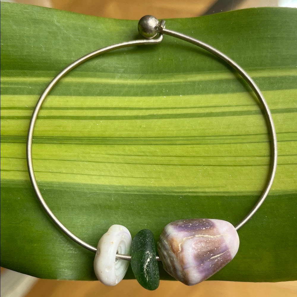 Elegant Silver Bracelet with Purple and Green Stones